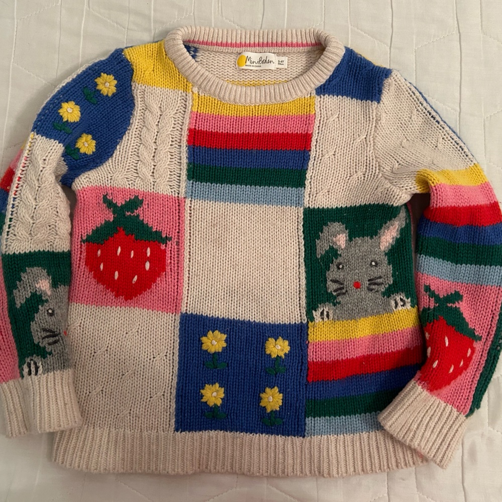 Colorful rabbit and strawberry girls Sweater